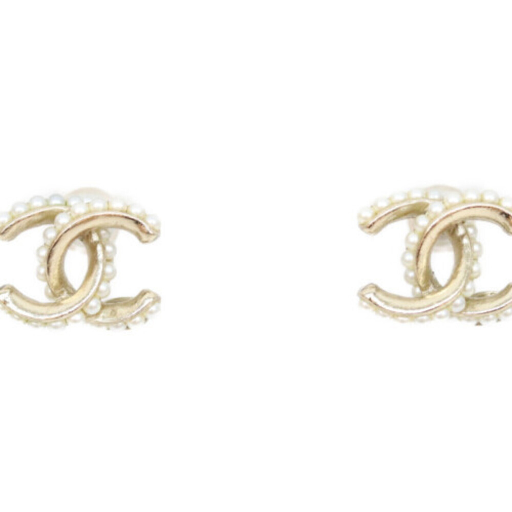 CHANEL A13B Pearl Mini Coco Mark Earrings, Gold, Women's